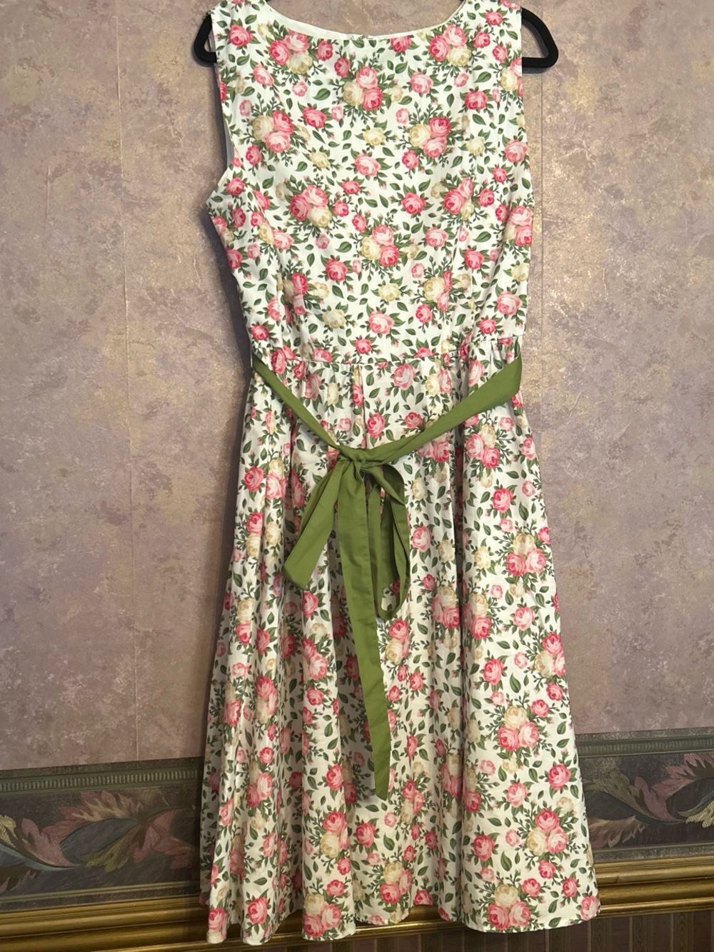 Unique Vintage 1950s Pink & Green Floral CottonSwing Dress